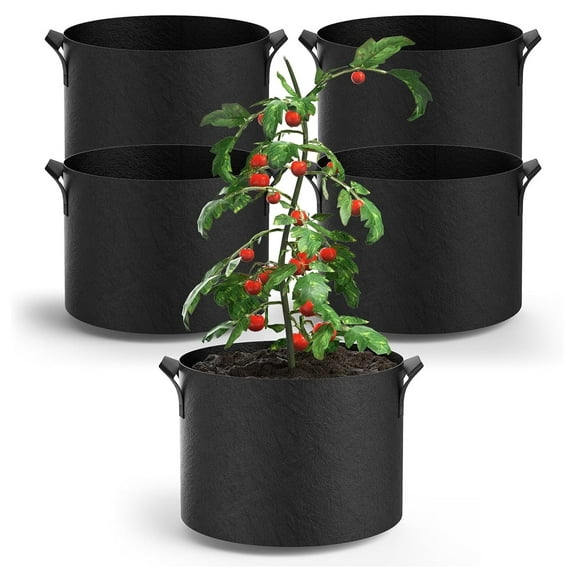 5 Pack Fabric Grow Bags 15 Gallon, Thickened Nonwoven Garden Pots, Growing Bags with Handles, Black