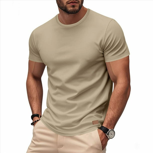 Camiseta de Viscosa de Bambú para Hombre, Ultra Suave, , con Cuello Redondo Refrescante, Informal, Básica, Interior Caqui L