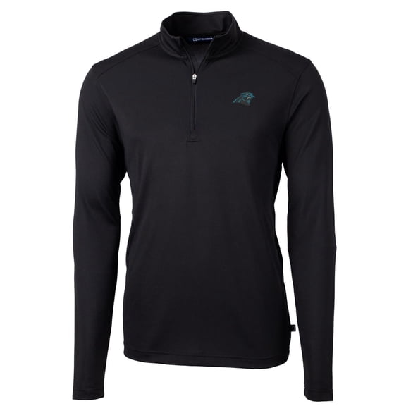 Men's Cutter & Buck Black Carolina Panthers Virtue Eco Pique Recycled Quarter-Zip Pullover Jacket