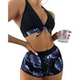 thumbnail image 3 of Women's Bathing Suit 3-Piece Bikini Sets Thong Bikini Sets Cross Sling High Waist Short Swimsuits Sets for Women, 3 of 7