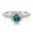 thumbnail image 2 of Gem Stone King 925 Sterling Silver London Blue Topaz and White Moissanite Engagement Ring for Women (1.26 Cttw, Round 5MM, Available in Size 5, 6, 7, 8, 9), 2 of 6