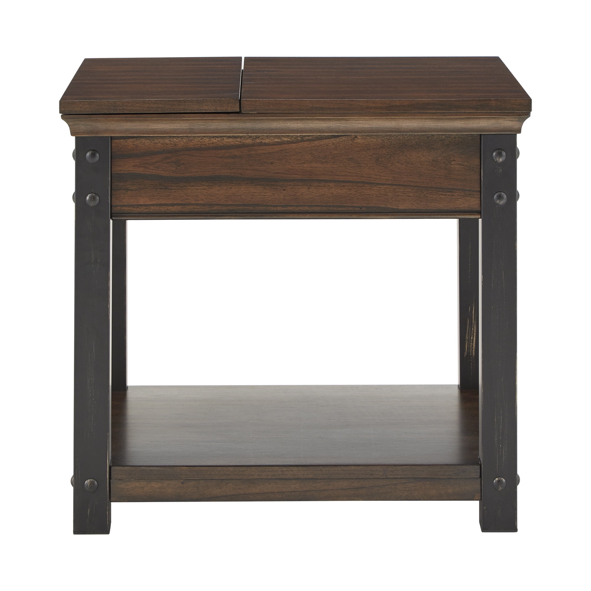 Weston Home Niccola Wood Rectangular End Table with Built-In Outlets, Dark Cherry Finish