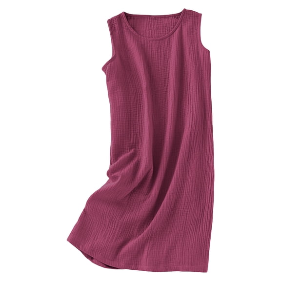 WRKEKC Midi Dresses for Women Solid Crew Neck Sleeveless Shift Midi Lightweight Summer Chic Chic Soft