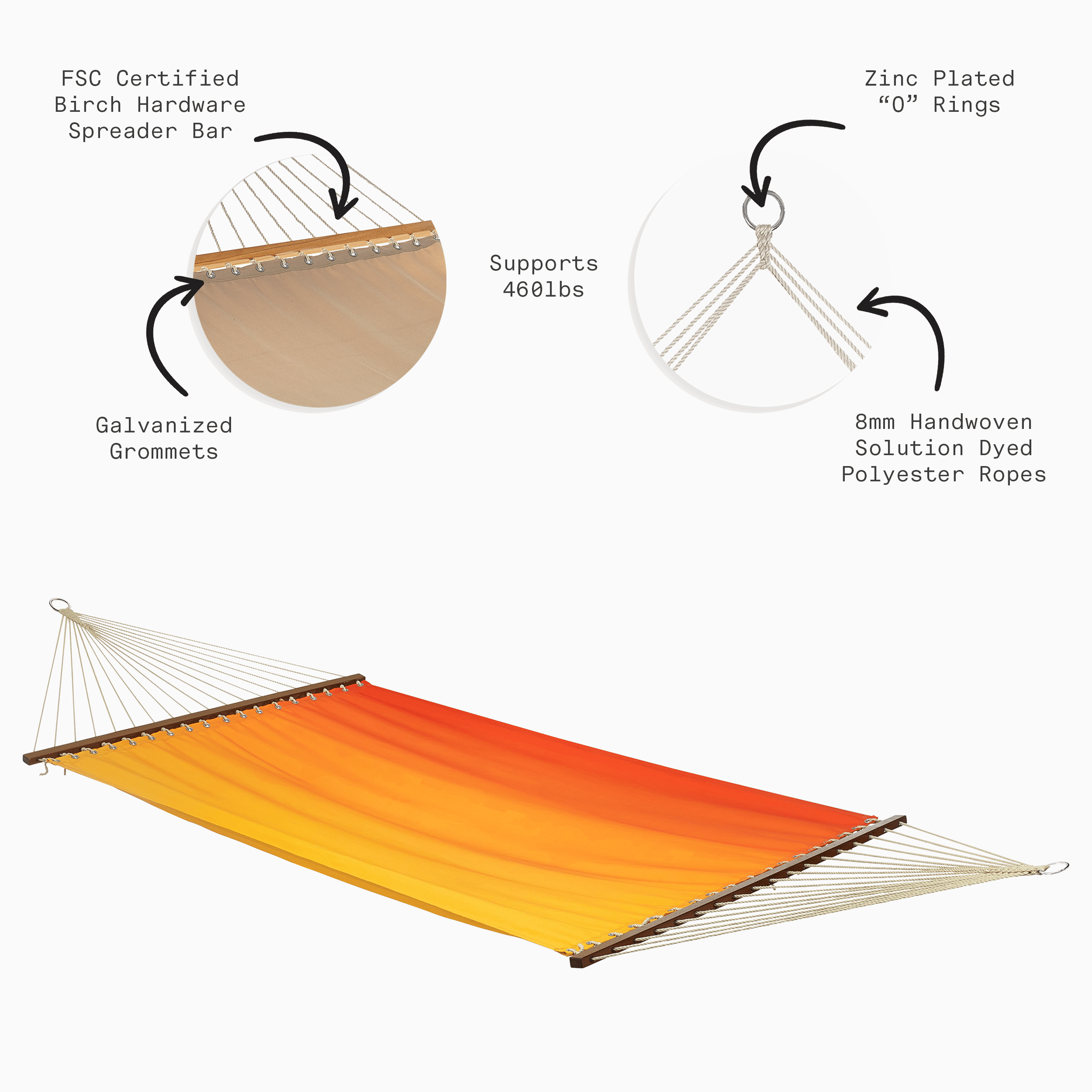 Fab Habitat Ombre Recycled Polyester Hammock - Big Sur - Sunset - Indoor/Outdoor, Quick Dry, 2 Person 460 lbs Capacity - Patio, Poolside, Backyard, Garden, Beach, Balcony - 12-14 ft Adjustable