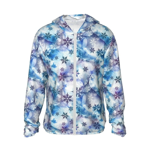 Fotbe Icy Blue Snowflakes Chaqueta con Protección Solar UPF 50+ para Hombre y Mujer, Camisa con Capucha y Bolsillos-Medium