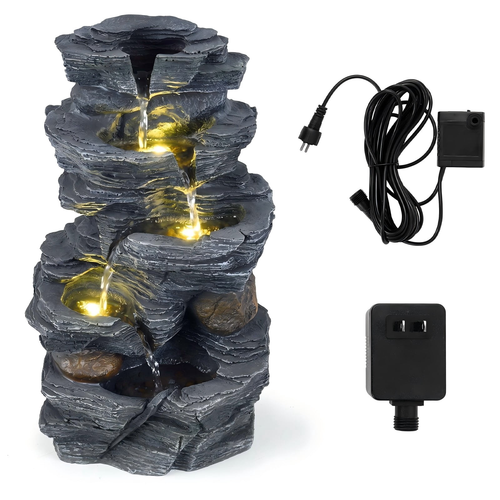 DRAZUNO 18" H Outdoor Water Fountain 5-Tier Tabletop Cascading Rock Waterfall Feature