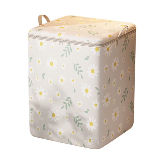 EGNMCR Closet Organizers and Storage, large capacity foldable storage bag with zipper closure, featuring a daisy floral pattern on a beige background. Made of durable non-woven fabric with reinforced handles for easy carrying. Ideal for organizing clothing, quilts, toys, and household goods in bedrooms, closets, dormitories, or as drawer organizers and closet dividers.