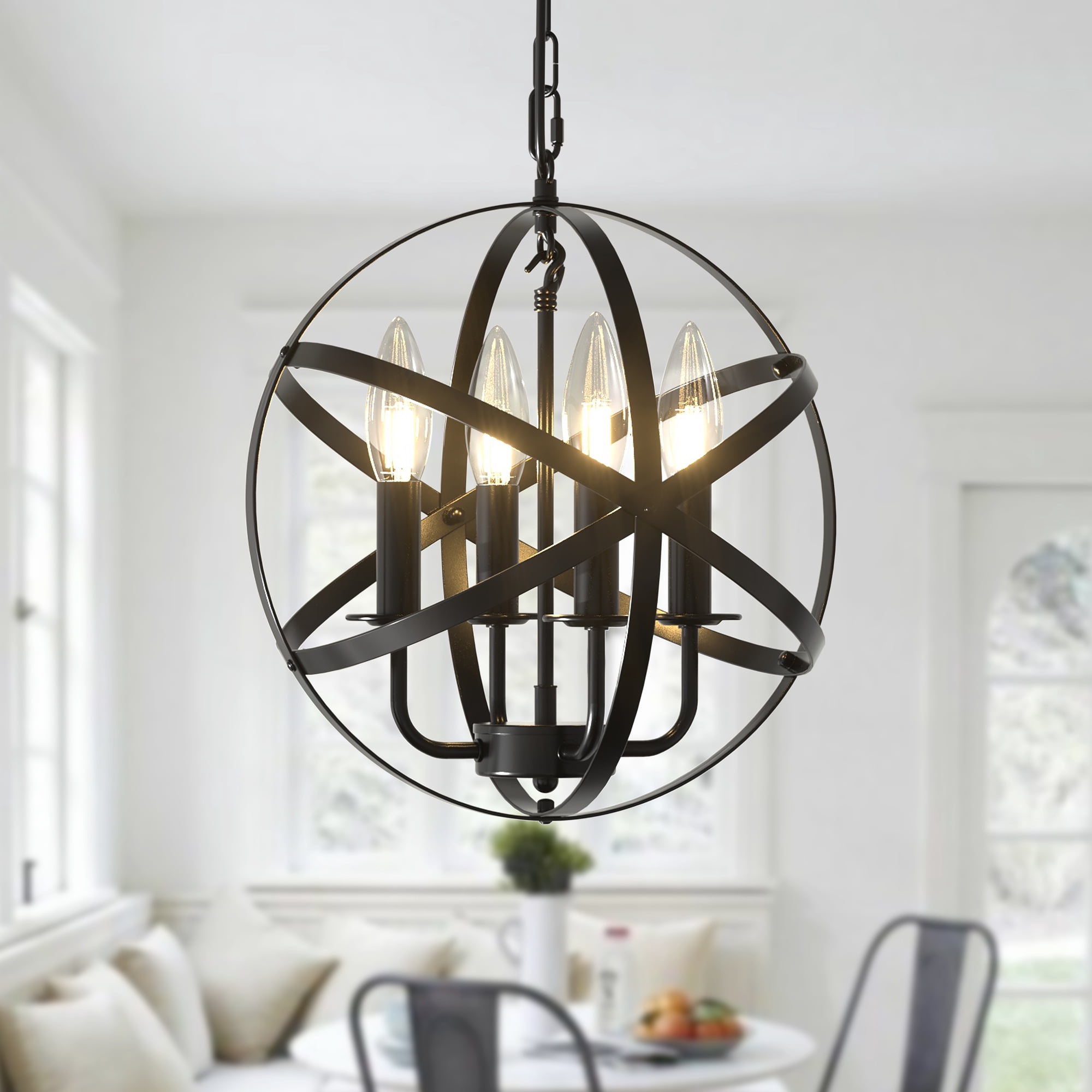 MultiEase 4 Lights Rustic Pendant Light Fixture, Black Pendant Lighting for Kitchen, Dining Room ...