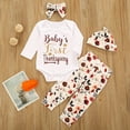 thumbnail image 2 of Mercatoo My First Thanksgiving Baby Girl Outfit Infant Girls Romper Tops Flower Prints Pants Hat Headbands 4PCS Outfits, 2 of 8