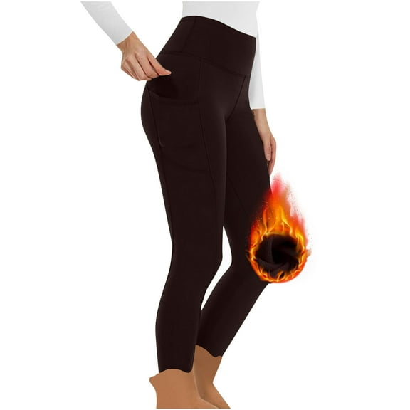 Wdfiry Women's Yoga Leggings High Waist Thick Tummy Control Butt Lift Stretch Yoga Pants Comfy Warm Plus Size Pants with Side Pockets