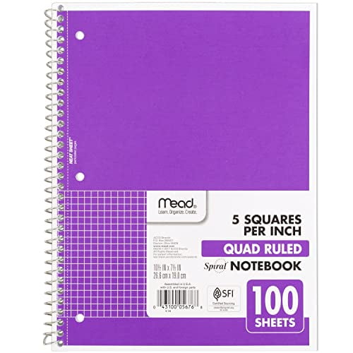 Mead Spiral Notebook, 1-Subject, Graph Ruled Paper, 10-1/2' x 8', 100 Sheets, Purple (05676BA7)