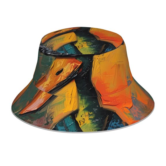 Honeii Abstract Funny Duck for Unisex Bucket Hat Waterproof Rain Hat Reversible Shiny Rave Bucket Hat for Concert Festival Boonie Cap