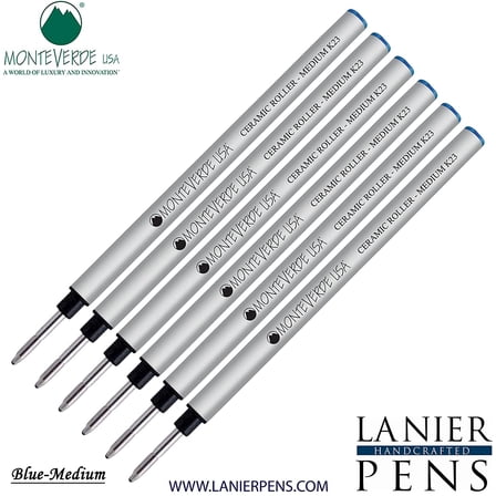 Lanier Combo Pack - 6 Pack - Monteverde Capless Ceramic Rollerball K23 Gel Ink Refill Compatible with most Pelikan Style Rollerball Pens - Blue (Medium Tip 0.7mm)