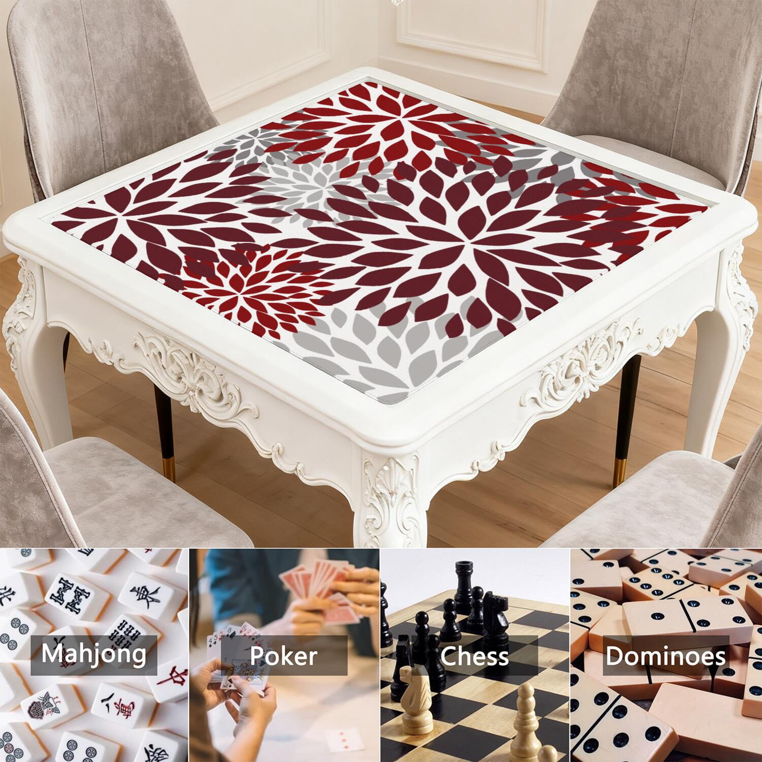 Traditional Boho Style Rubber Mahjong Table Cover 31.5x31.5 Inch Large Mat Features Non-Skid Bottom for Stability and Noise Reduction for Tiles and Games