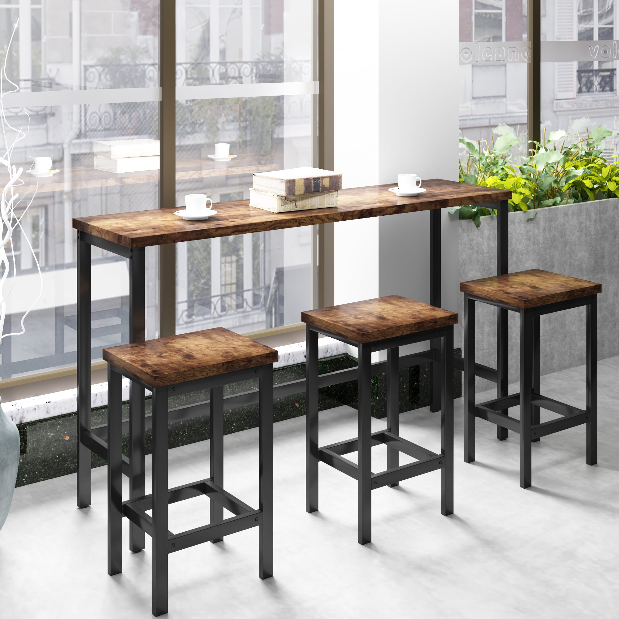 Counter Height Bar Table Set, Modern 4 Pieces Dining Table Set, Long