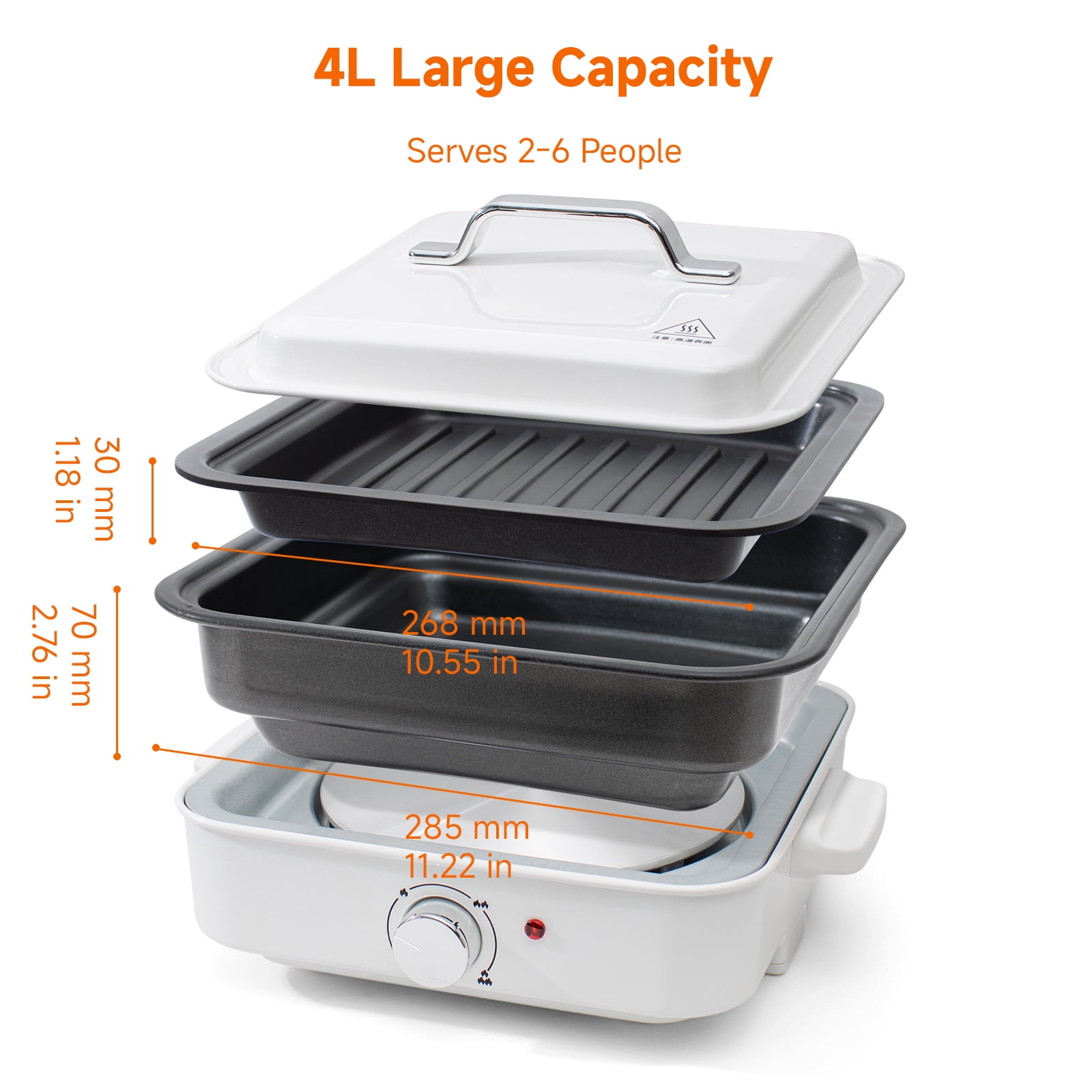 Electric Mini Hot Pot 4L, White