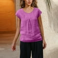 thumbnail image 2 of WRKEKC Summer Tops for Women, Summer T-Shirts for Women, Women's Solid Color 1/4 Sleeve Short Sleeve Linen Loose T-shirt Tops, 2 of 9
