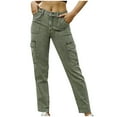 thumbnail image 2 of PXLKNZH Women's 26"/28"/30"/32"/34" Cargo Jeans High Waisted Cargo Pants Y2k Baggy Straight Wide Leg Short Petite Regular Tall Denim Pants Trousers with Multi Pockets Green,L, 2 of 6