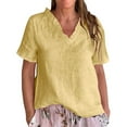 thumbnail image 2 of Womens Linen Shirt Casual Short Sleeve V Neck Cotton Blouse Loose Fit Work Gauze Tops 2025 Fashion Outfits, 2 of 5