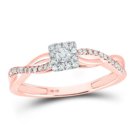 10K Rose Gold Round Diamond Solitaire Twist Bridal Wedding Engagement Ring 1/5 Cttw, Womens Size: 5-10
