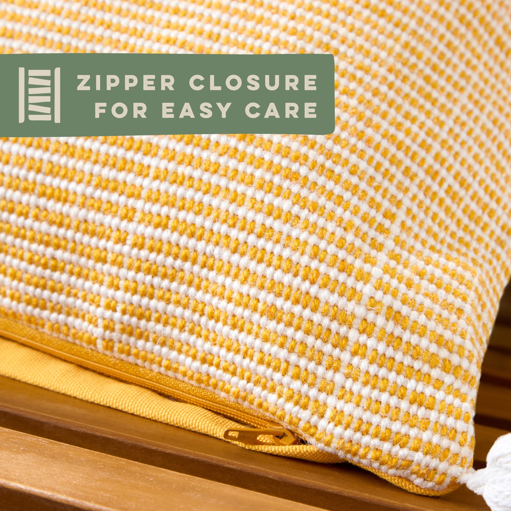 TOWN & COUNTRY TERRA Alara Ribbed Texture Handcrafted Indoor Outdoor Decorative Pillow, 100% Recycled Materials, UV Fade Resistant, Water Repellent, Yellow/Ivory, 20"x20"