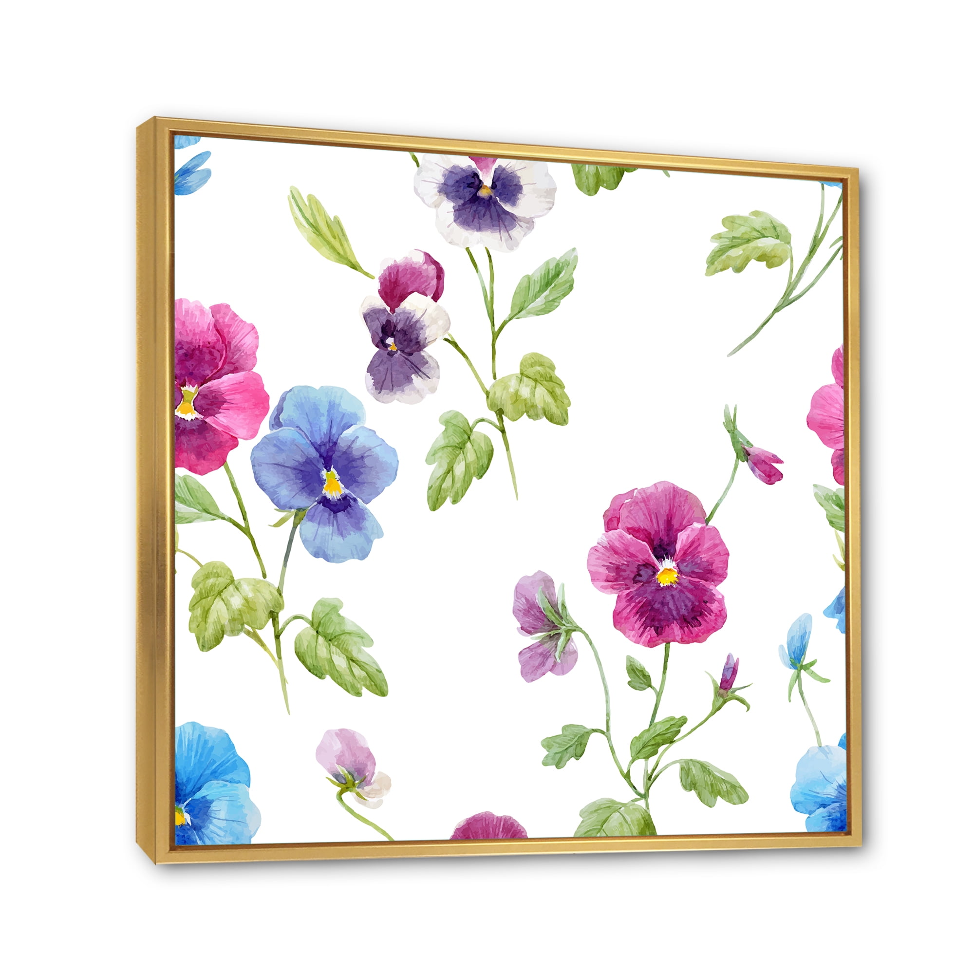 Designart 'Blue and Pink Pansy Flowers II' Traditional Framed Canvas Wall Art Print