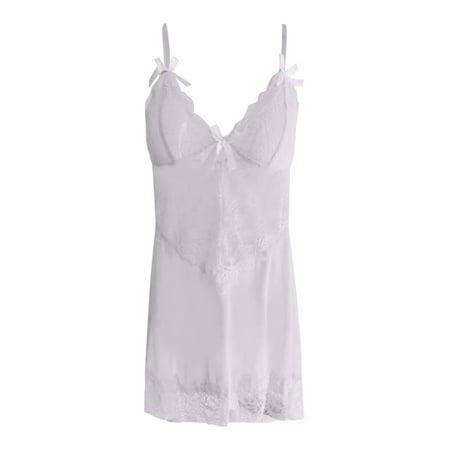 

OVTICZA Women s Nightgown Teddy Eyelash Babydoll Lace Mesh Sexy Chemise Lingerie M White