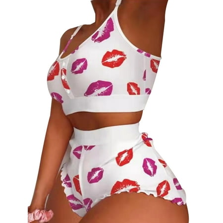 

LilyLLL Womens Babydoll Lingerie Camisole Shorts Printed Pajamas Sleepwear Home Loungewear Pjs