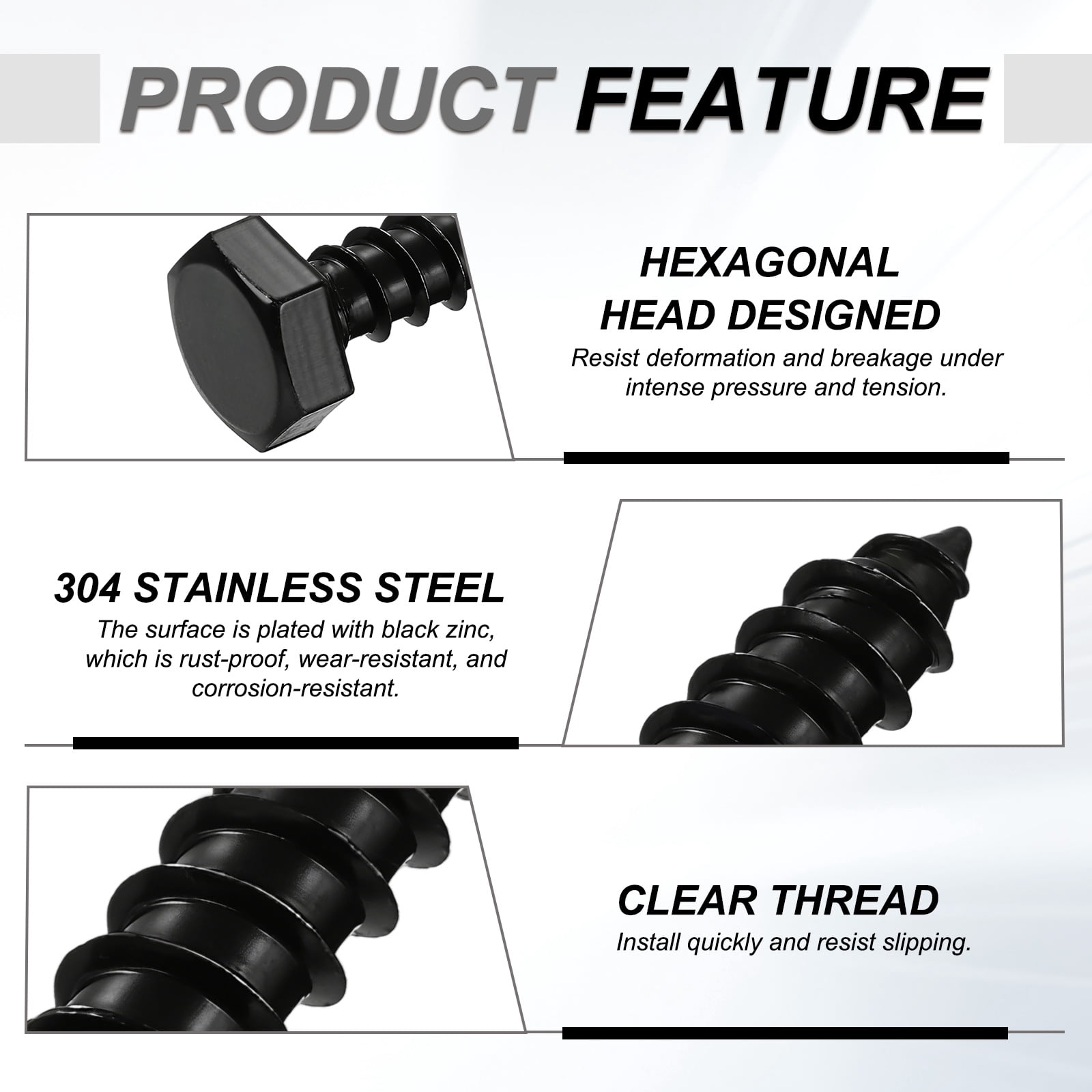 3/8" x 1-1/2" Hex Head Lag Screws Bolts, 20 Pack 304 Stainless Steel Hexagon Head Lag Bolt Wood Screws, Full Thread, Black Zinc Plating