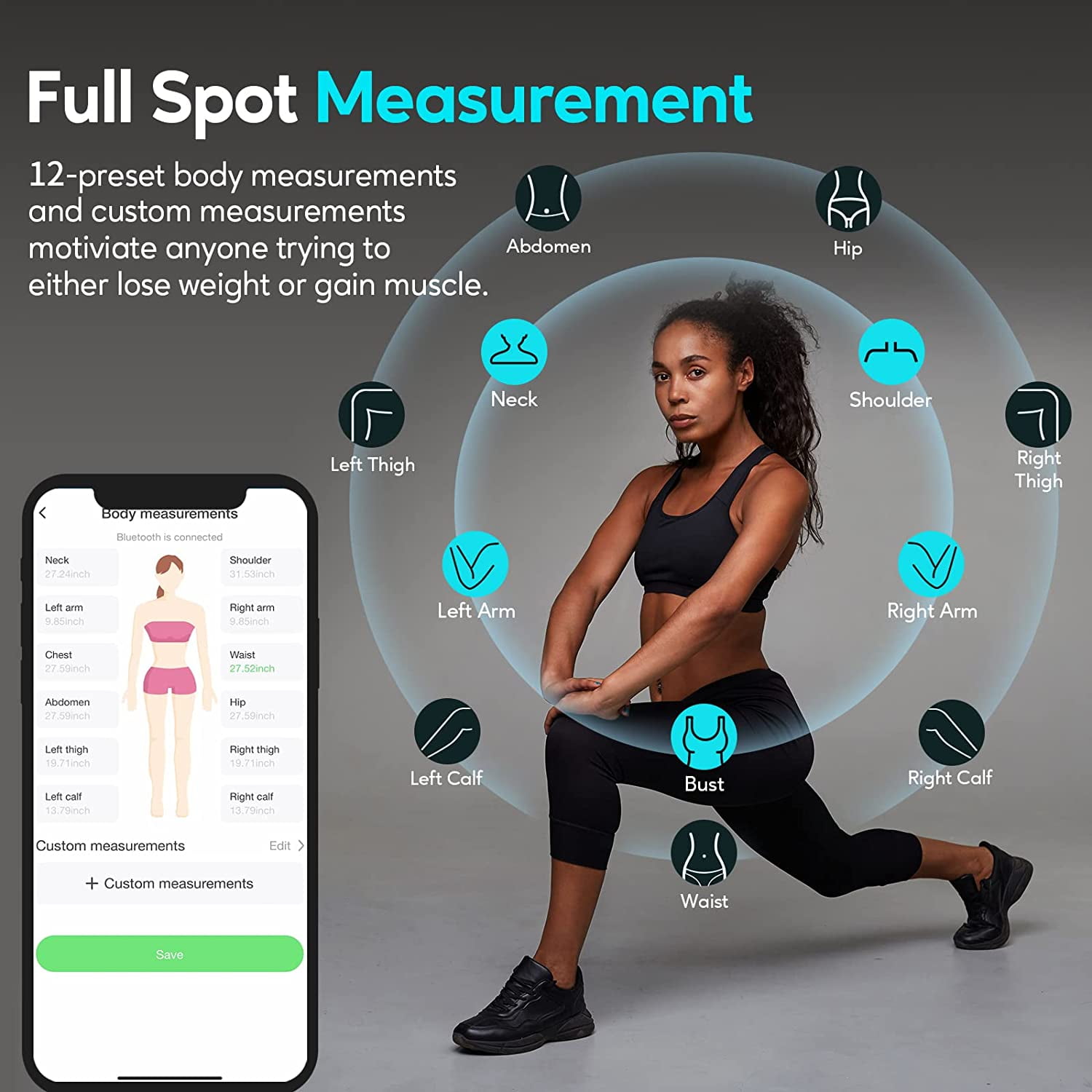 Arboleaf Smart Body Measuring Tape - Digital Fitness Tracker, Easy To Read - 60 In, White