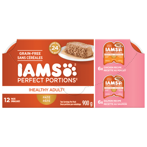 Iams Perfect Portions Healthy Adult Grain Free Chicken & Salmon Pâté Wet Cat Food 12 Pack