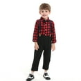 thumbnail image 2 of Uccdo Kids Brother and Sister Matching Outfits Set Toddler Boys Button Down Plaid Shirts + Suspender Long Pants Christmas Gentlemen Outfit, 2 Pieces, Size 6M-6T, 2 of 8