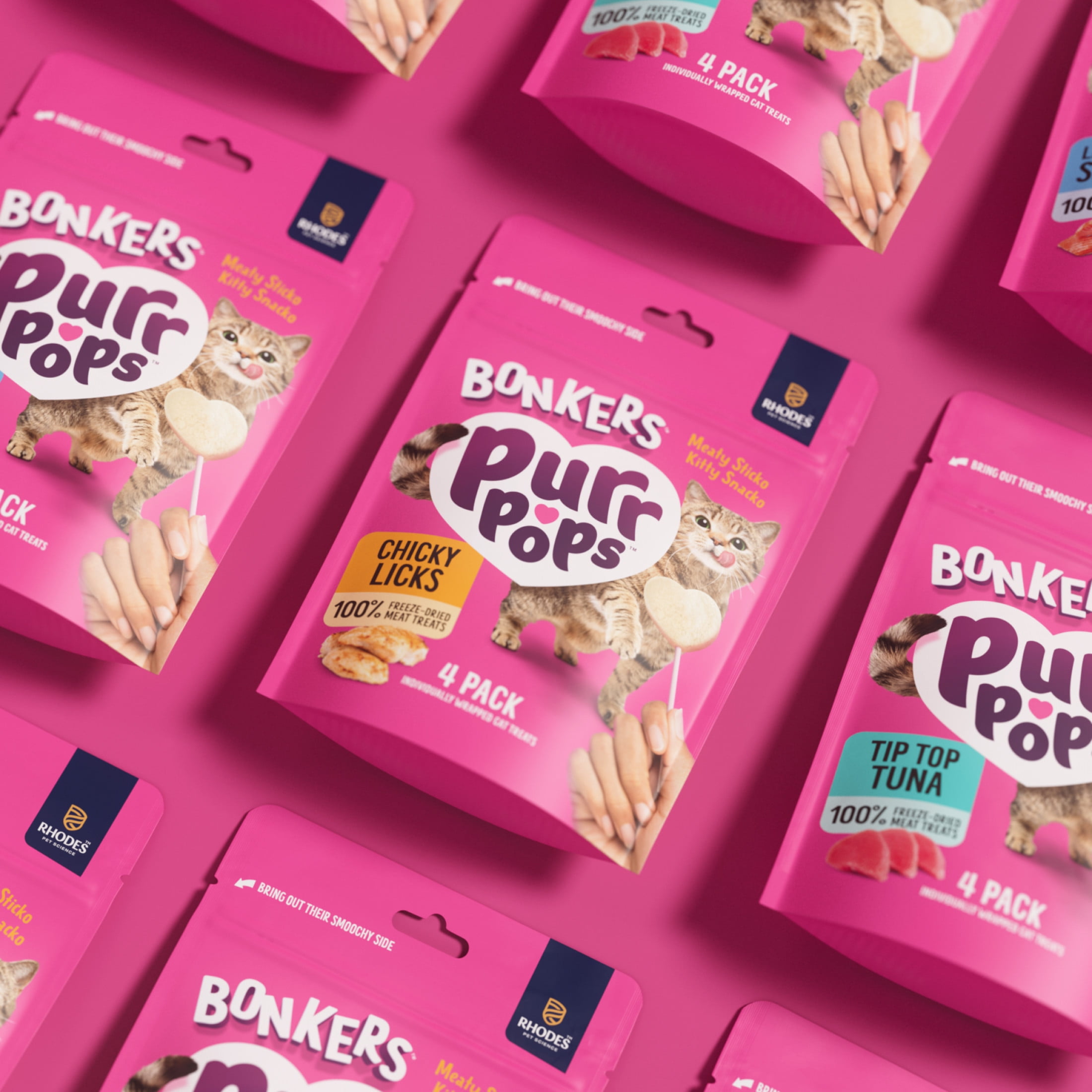 Bonkers Purrpops Freeze-Dried Chicken Flavoured Lollipop Treats for Cats, 24.5g Bag (4 Pack)