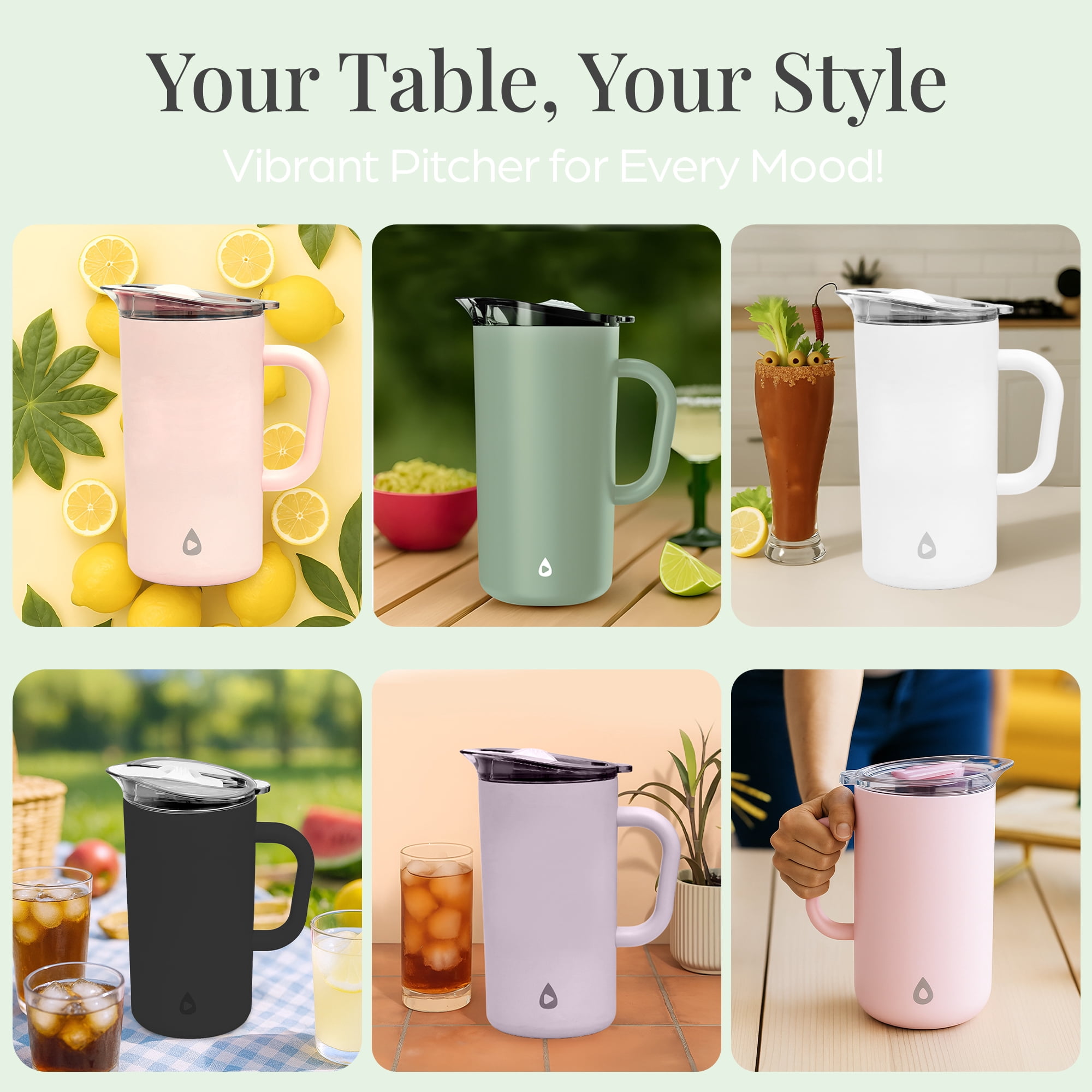 Stainless Steel Insulated Pitcher With Lid - 67oz Double Walled Vacuum Insulated Pitcher For Cold Drinks