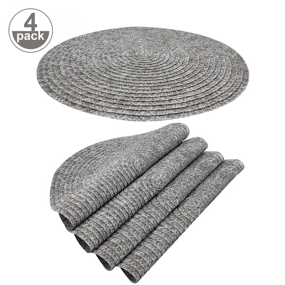 Furrygo Gray Placemats Set of 4, Washable Woven Vinyl Round Place Mats for Kitchen Dinner Table, Anti-Slip Heat Resistant PVC Table Mats,Easy to Clean