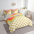 thumbnail image 3 of Homewish Khaki Square Buffalo Bedding Comforter Set for Kids, Kawaii Rainbow Line King Bedding Sets, Cute Cartoon Checkered Reversible Bed Sheets, Breathable Home Decor, 3 of 7