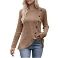 thumbnail image 2 of BLTIBY Long Sleeve Shirts for Women Knit Round Neck Button Dressy Solid Color Sweater Blouse Autumn Lightweight Casual Tunic Tops Khaki S, 2 of 7