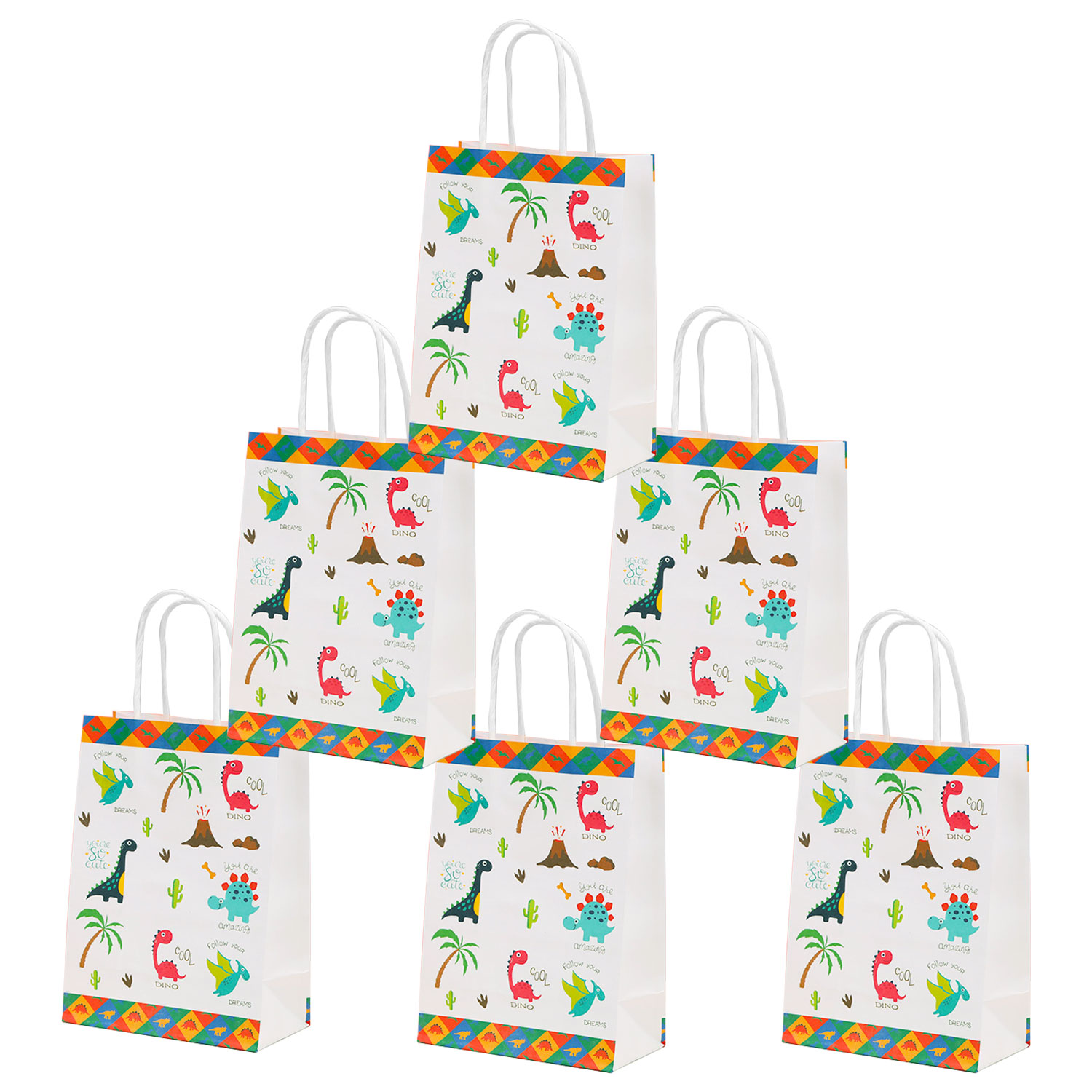 Watercolor Dinosaur Gift Bag for Boys Birthday, 6 PCS Dinosaur Party