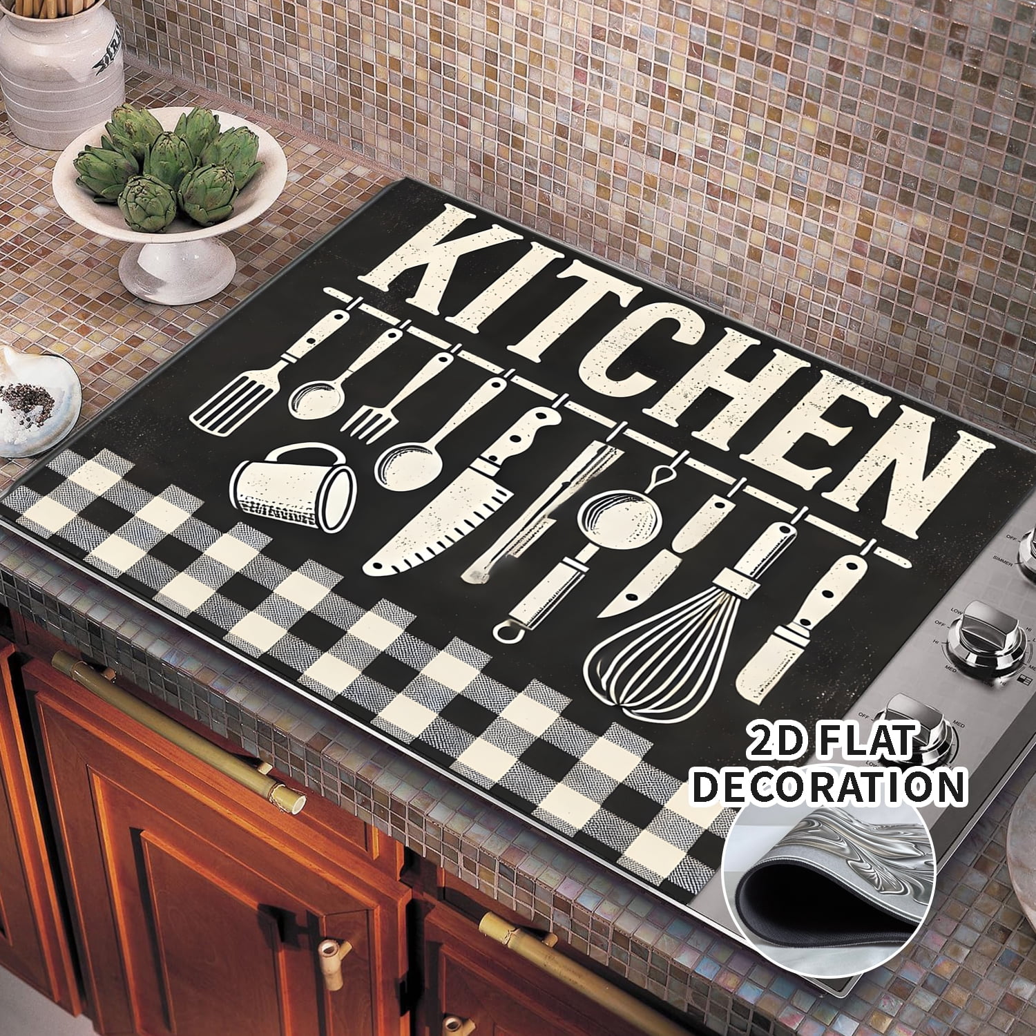 Top Cover for Electric Stove 28 "x 20 ", Checkerboard pattern ，Resistant Glass Top Stove Cover Protector, Glass Cooktop Covers, Kitchen Flat Electric Stove Top Covers