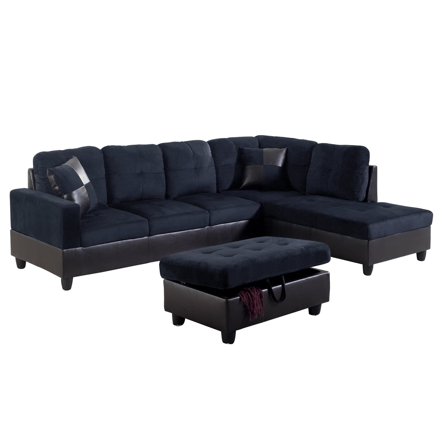 Hommoo Lint&PVC Sectional Sofa Couch Sectional Couch, L Shaped Sectional Sofa, Modern Living Room Furniture Sets, Dark Blue And Brown(No Ottoman)