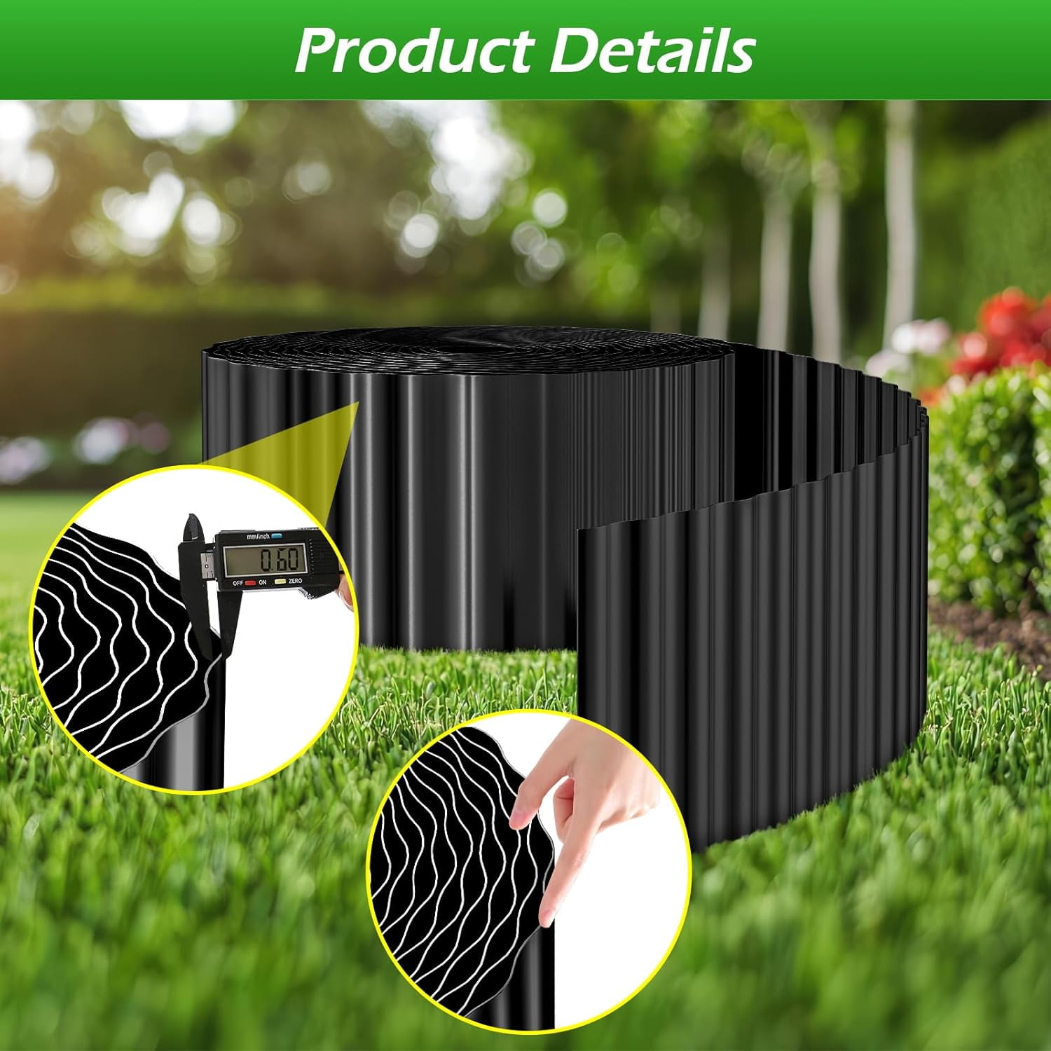 Corrugated Metal Garden Edging, 6'' x 20FT Landscape Border for Flower Bed, Lawn, Yard, Paver Black