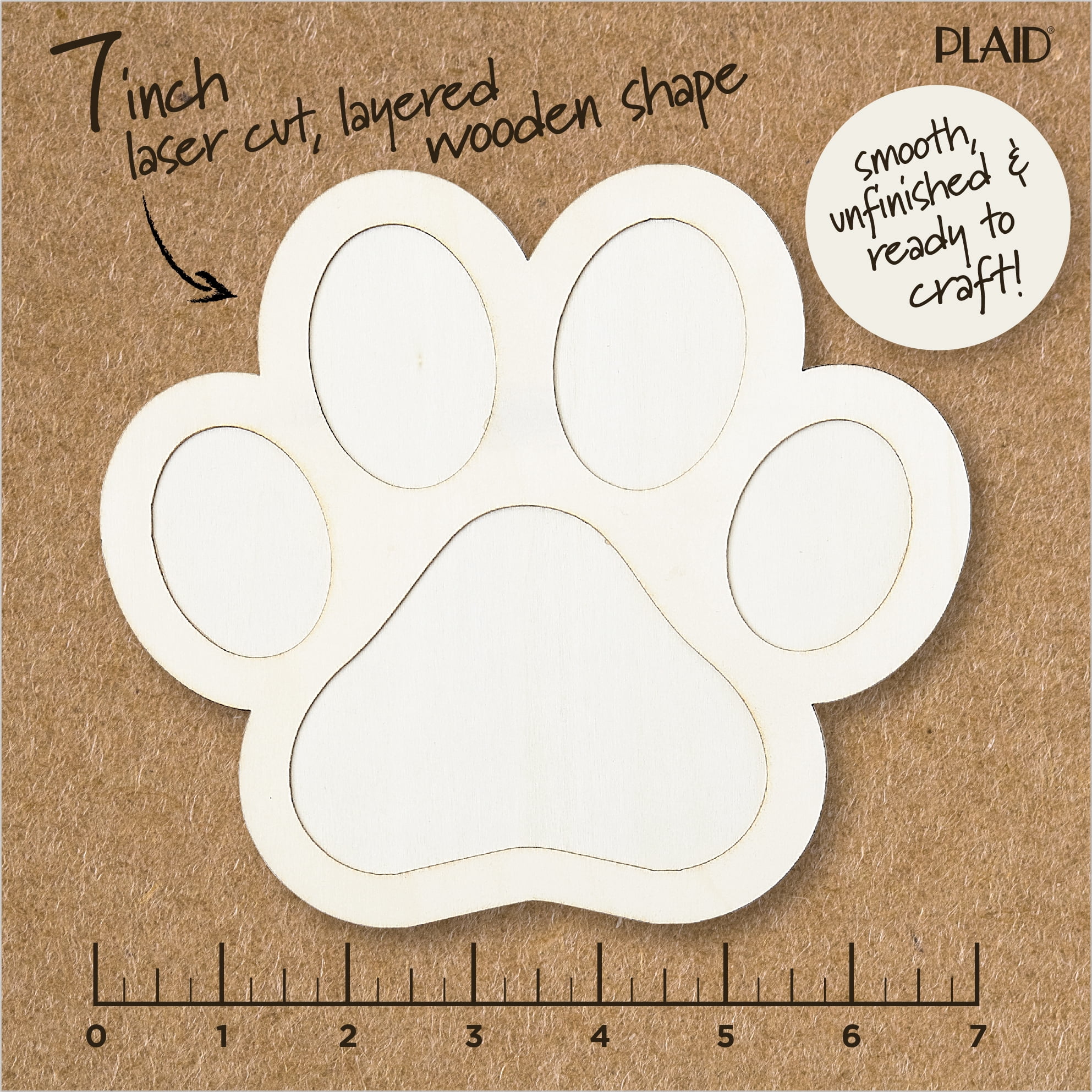 (4 pack) Plaid Surfaces Layered Wood Shape, Paw, 7"