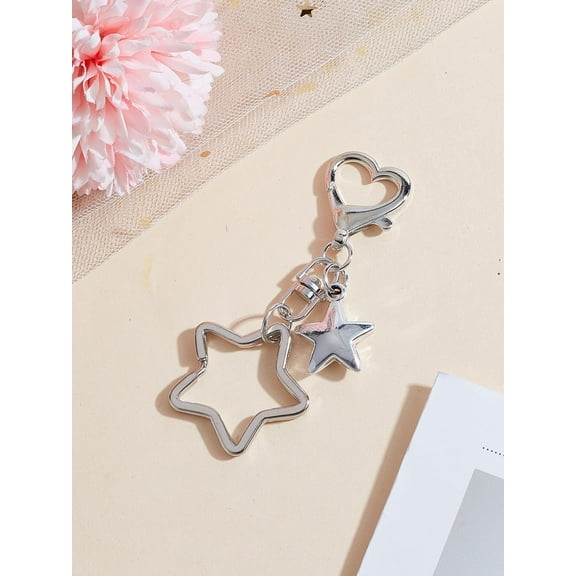 1Pcs Star Alloy Keychain Heart Swivel Clasps Charms Platinum Bag Ornaments Hollow Star Key Chain for Women Purse Handbag Bags Decor Crafting Accessories 89mm Metal Platinum DIY