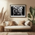 thumbnail image 3 of Tiger cub in close-up 02 - Photography Tiger Animal Wildlife Portrait Black and White Nature Illustration Black Framed Wall Art Print 12 x 18 inches, 3 of 4