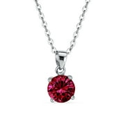 2CT Round Red AAA CZ Brilliant Solitaire Pendant Necklace for Women for Teen Ruby Simulated 925 Sterling Silver
