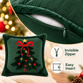 thumbnail image 5 of LOMYOLO Christmas Pillow Covers 18x18 Inch Set of 2, Dark Green 3D Plush Christmas Tree Throw Pillow Covers with Bow and Embroidered Accents, Holiday Winter Couch Sofa Home Decor, 5 of 9