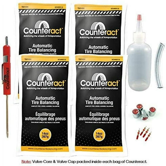 Counteract DIYK-14 Do It Yourself Tire/Wheel Balancing Beads Kit - Off -Road, Medium/Heavy Duty Truck Tires, (4) 14oz DIY Bead Bags, (4) Valve Caps and Cores, (1) Core Remover, Injector Bottle