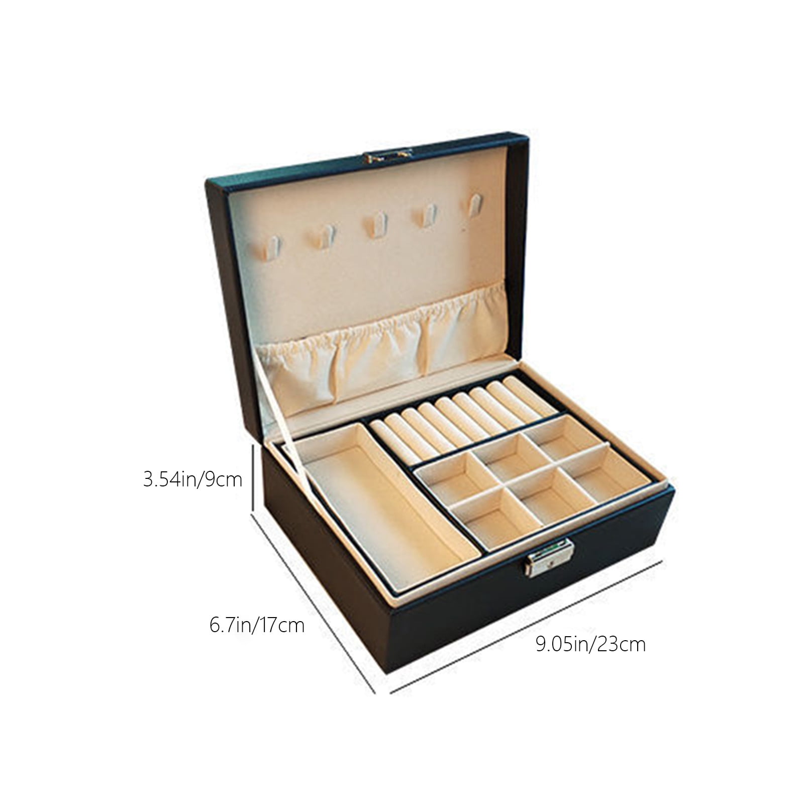 Jubipavy Leather Large Capacity Jewelry Box Earrings Necklace Jewelry Storage Box With Lock 2-Layers Display Jewelry Box