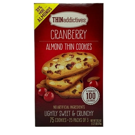 Thin Addictives Cranberry Almond Thin Cookies 20.3 Ounce (75 Count Total)