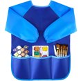 thumbnail image 1 of Ropa de trabajo para pintar para niños Delantal impermeable para pintar para niños, delantal de manga larga para niños con 3 bolsillos para actividades escolares, pintar, cocinar, colorear, alimentar, 1 of 7